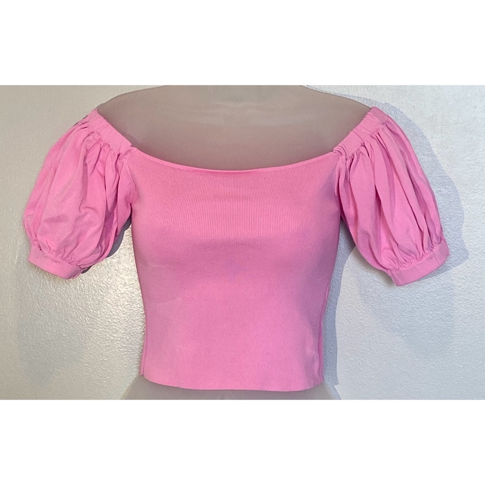 Zara Baby pink Puffy sleeve Bubblegum crop top sz M